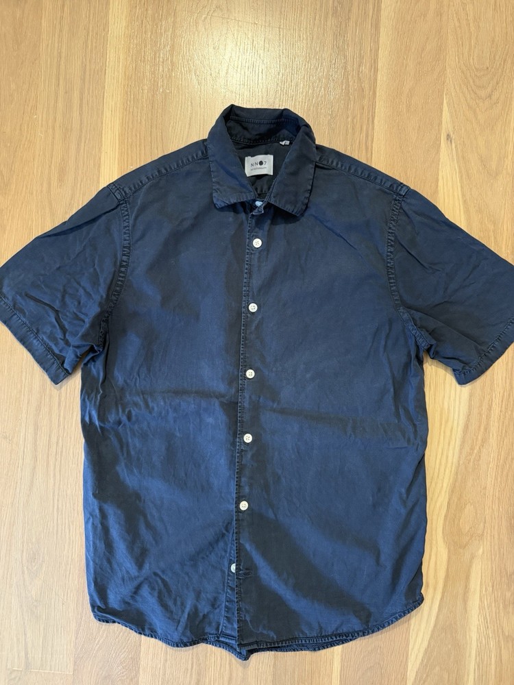 NN07 Shirt Mens Large Navy Lyocell Lightweight Short Sleeve Button Up