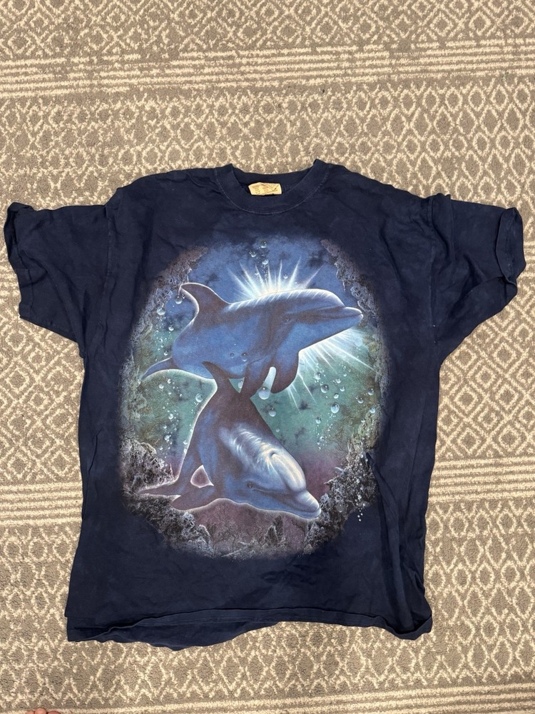 The Mountain T-Shirt Vintage Dolphin XL Dark Blue Nature Ocean Y2K