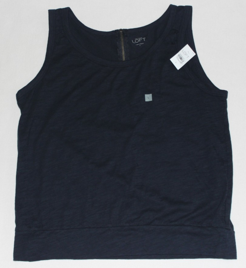 NWT Ann Taylor Loft Women's Tank Top Size Large Black Back Zip Up