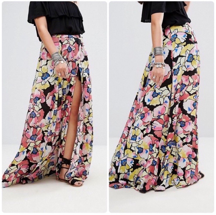 Free People Hot Tropics floral print maxi skirt 6 colorful flowy boho festival
