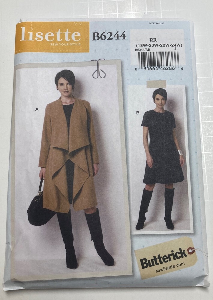 Butterick 6244 Size 18-24 Plus Size Coat Dress Woven Fabric Uncut Factory Folds