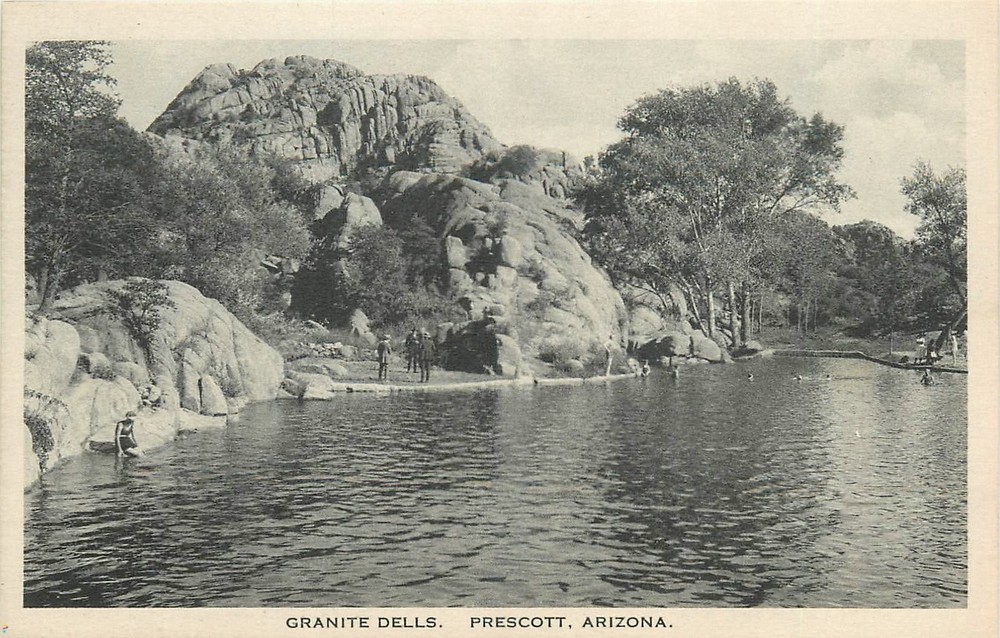1920s Prescott Arizona Granite Dells Owl Drug Albertype Postcard 26-3683