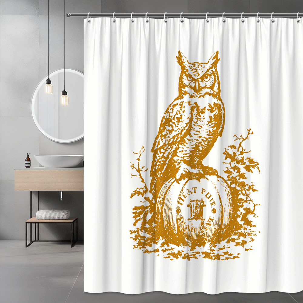 Owl Print Shower Curtain Vintage Bird Graphic