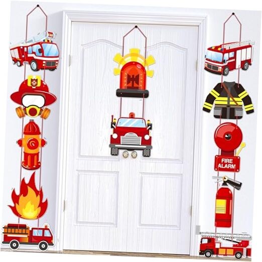 Fire Truck Party Door Signs Banner Firetruck Birthday Party Decorations Red