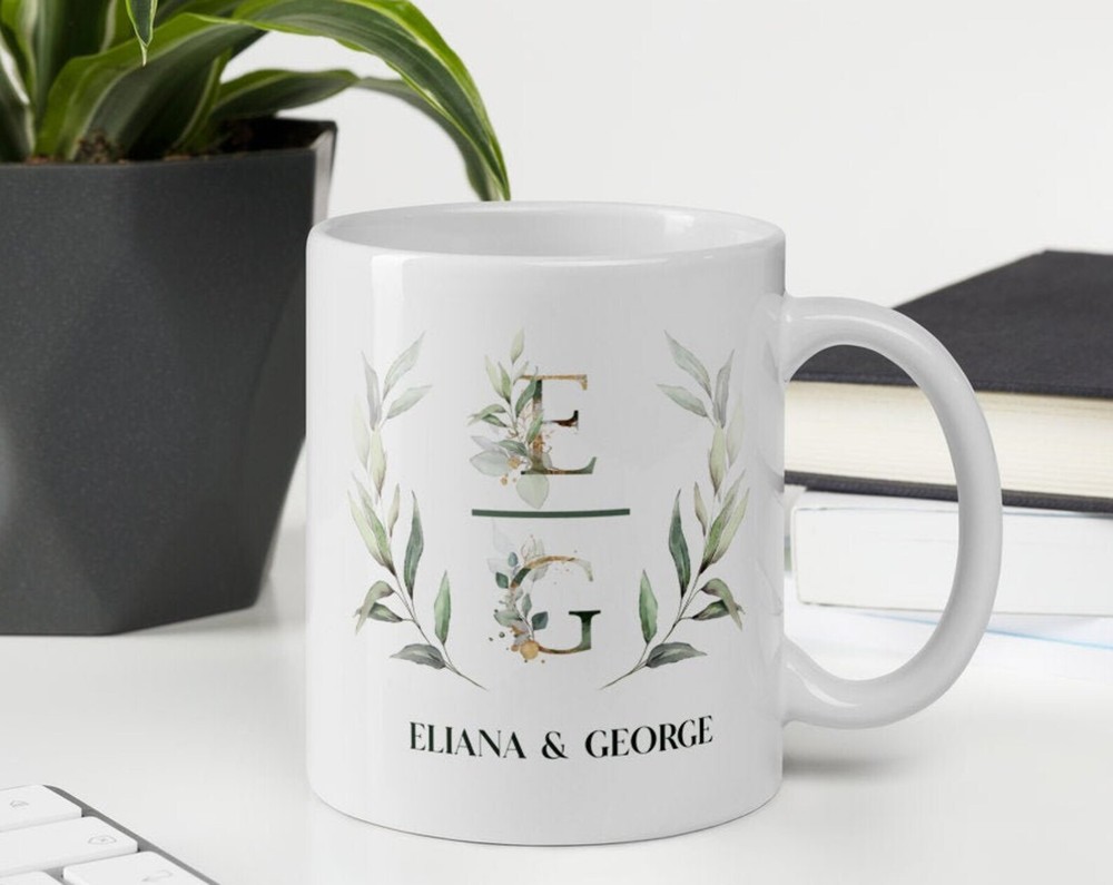 Floral Couples Spouse Lovers Mug Personalized With Names Valentines Anniversary