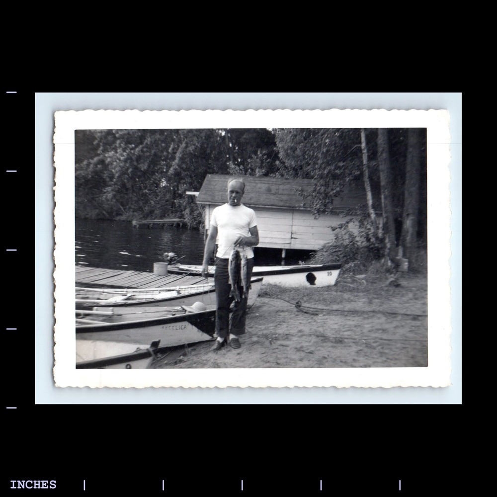 Old Vintage Photo MAN SMOKING CIGARETTE HOLDING FISH CAUGHT FISHING