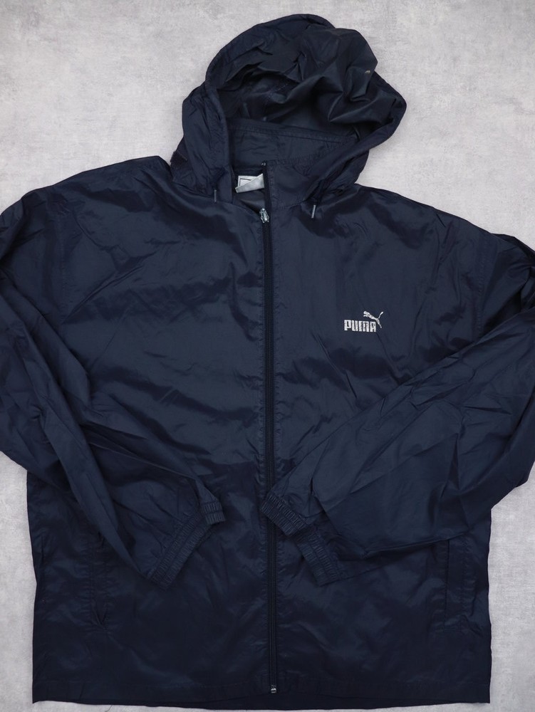 PUMA Windbreaker Jacket Mens Medium Full Zip Hooded Lightweight, Blue