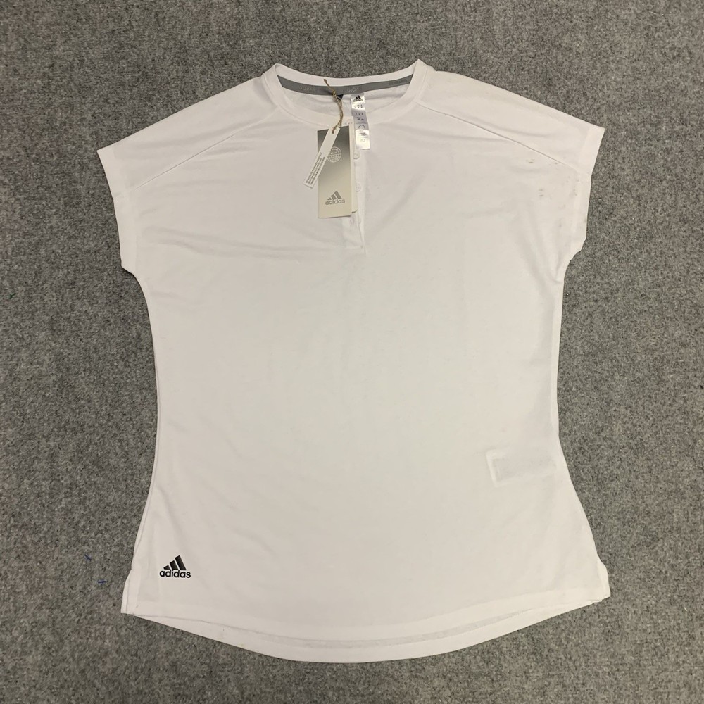 Adidas Essentials Golf Crew Womens Sz M White Short Sleeve UPF 50 Stretch Shirt