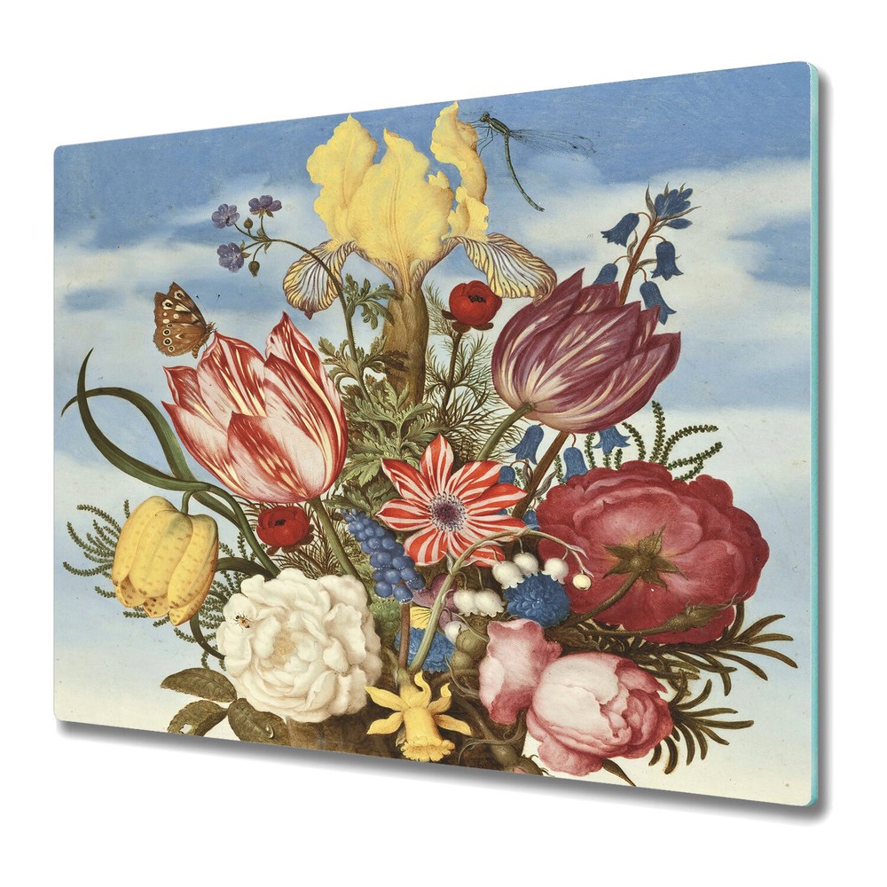 Glass Worktop Saver Kitchen Colourful Oil Painting Nature Floral Flowers 60x52