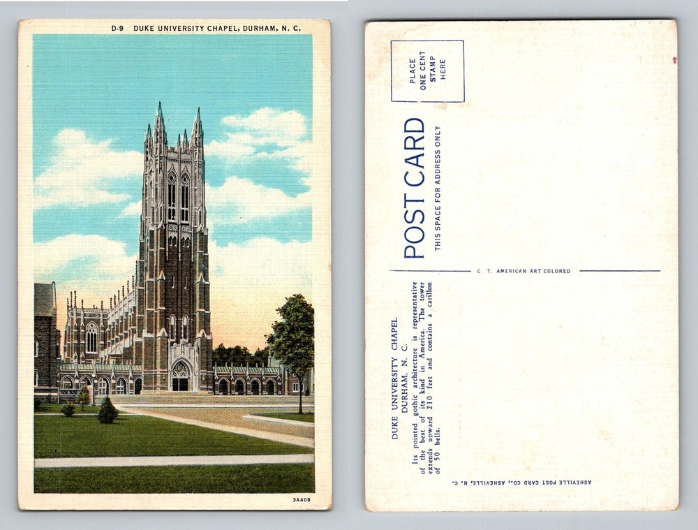Durham, NC-North Carolina, Duke University Chapel Gothic Tower Vintage Postcard