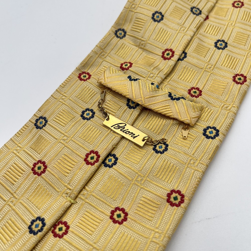 Brioni Neck Tie Yellow Red Blue Dots 100% Silk Made in Italy