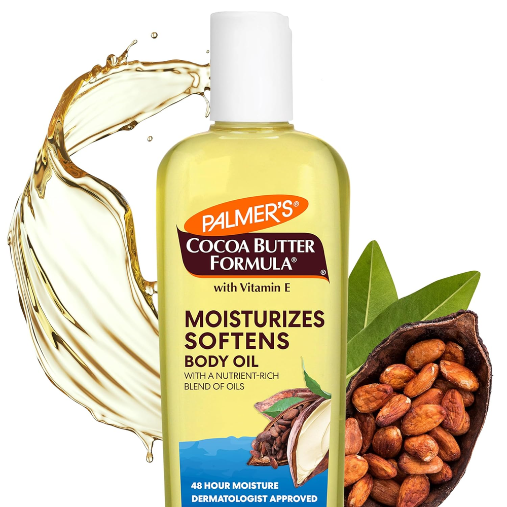 Cocoa Butter Moisturizing Body Oil with Vitamin E, Radiant Looking Glow and Skin