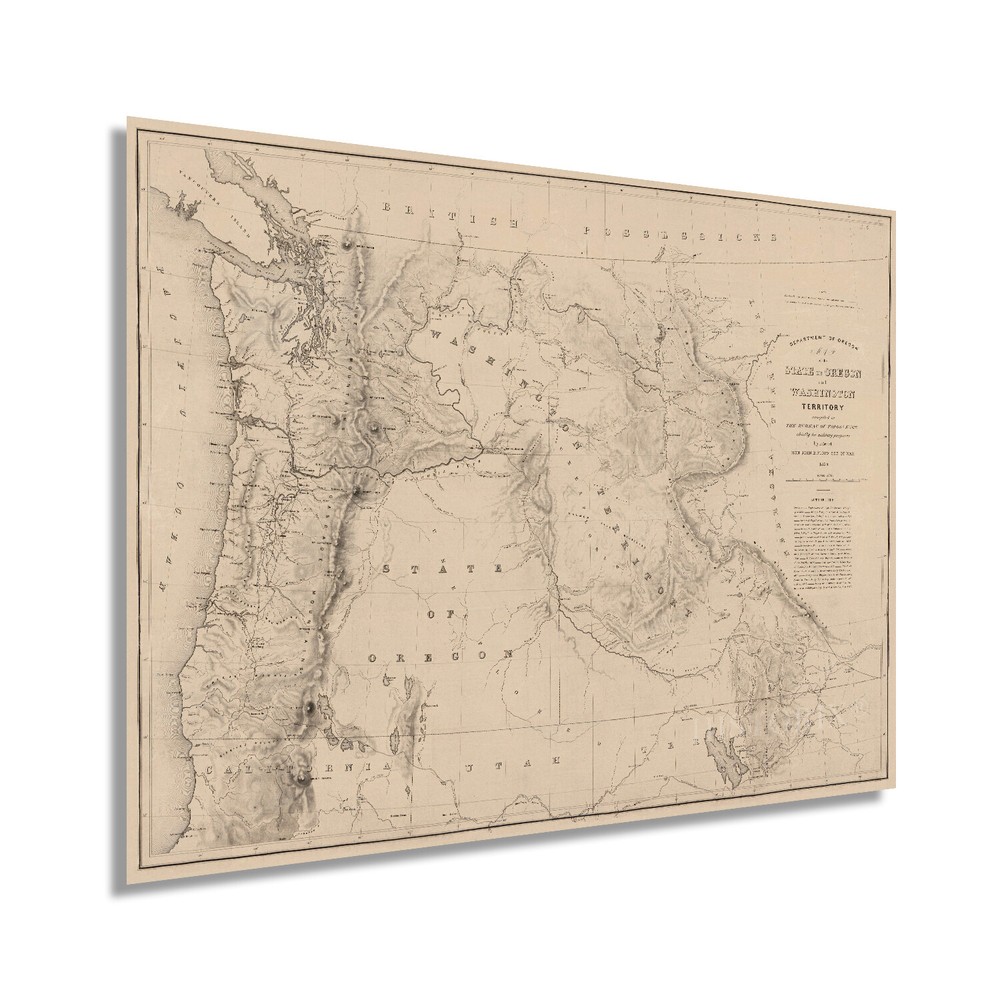 1859 State of Oregon and Washington Territory Map Poster - Vintage USA Wall Art