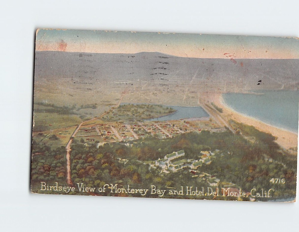 Postcard Birdseye View of Monterey Bay and Hotel Del Monte California
