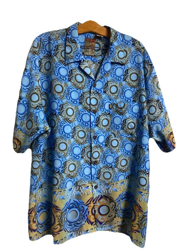 Pineapple Connection XL Button Up Camp Shirt Mens Hawaiian Tropical Blue Flower