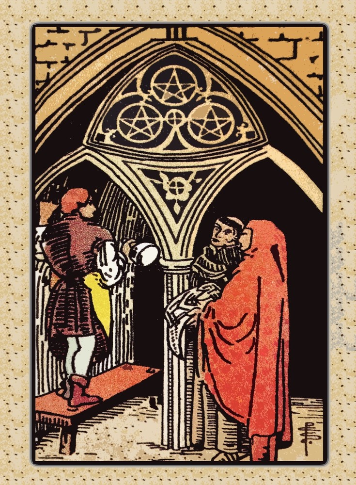 Vintage Tarot Card Poster Three Diamonds Pentacles Wall Decor
