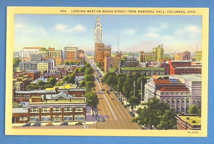 *Ohio - Columbus, Looking West On Broad St. From Memorial Hall Postcard 4325