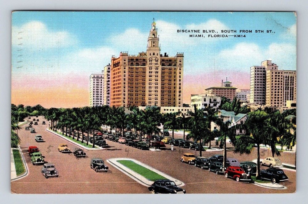Miami FL-Florida, Biscayne Boulevard South Antique, Vintage c1941 Postcard