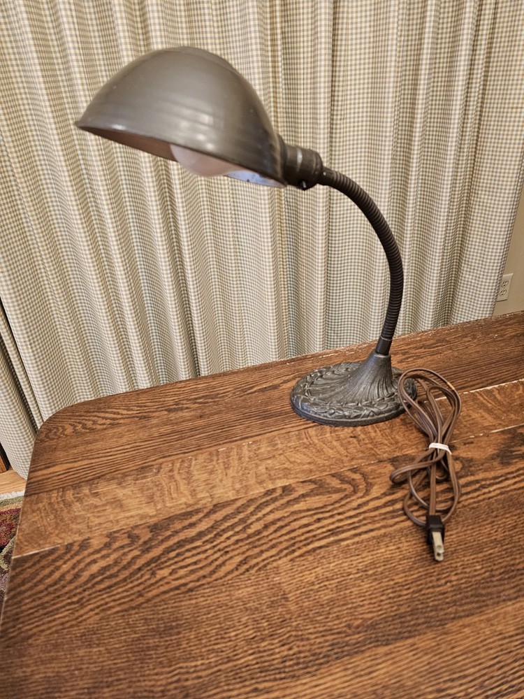Art Deco Industrial Goose Neck Desk Lamp Cast Iron Base Works Brown