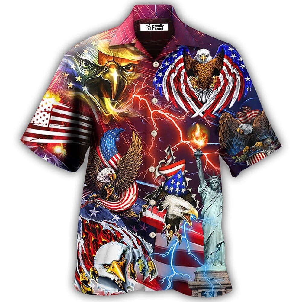 America Independence Day Eagle Lighting Hawaiian Shirt 4th Of July Hawaiian Shi