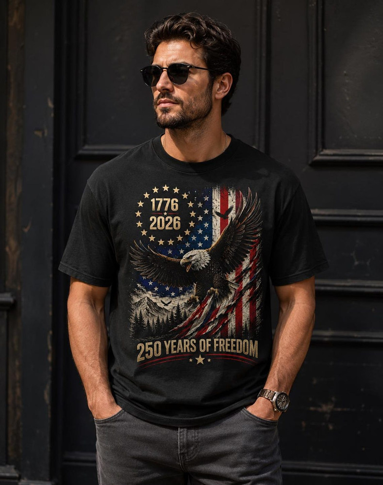 HOT-America 250th Anniversary Shirt 250 Years of Freedom Patriotic Eagle Tee USA