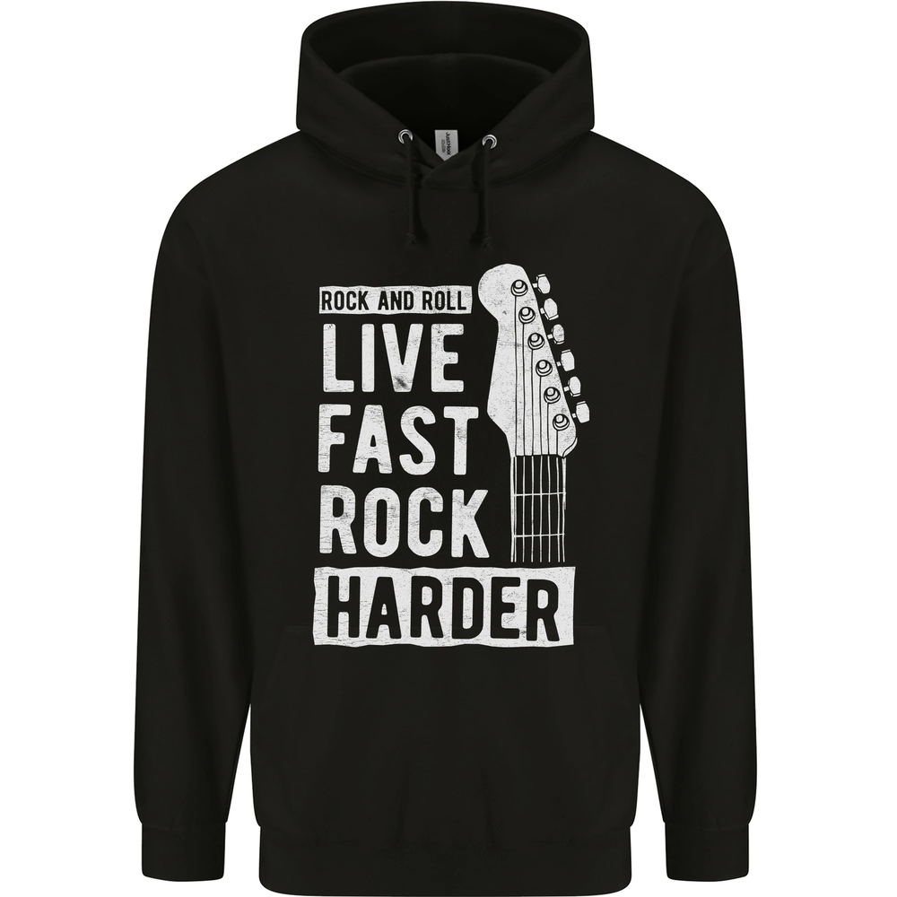 Live Fast Rock Harder Guitar & Roll Music Mens 80% Cotton Hoodie