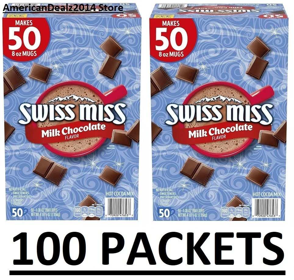 2 PACK -Swiss Miss Milk Chocolate Hot Cocoa Mix 1.38 oz Total 100 Ct  EXP 2027