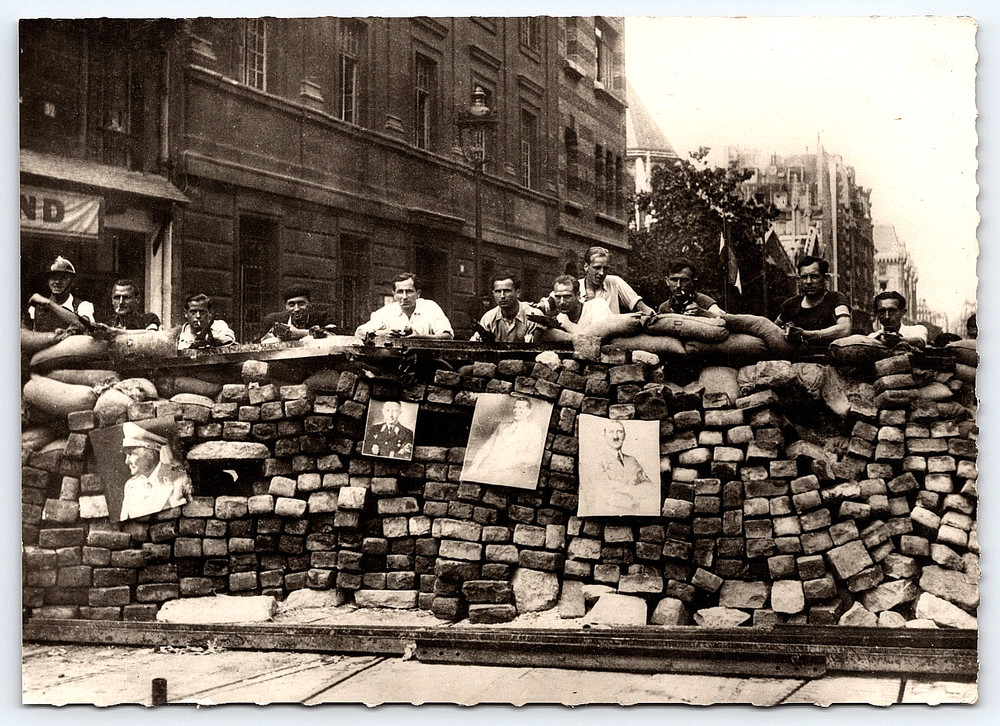 Paris France Ww2 Men Guns Barricade Wall Buildings Vintage Real Photo Postcard
