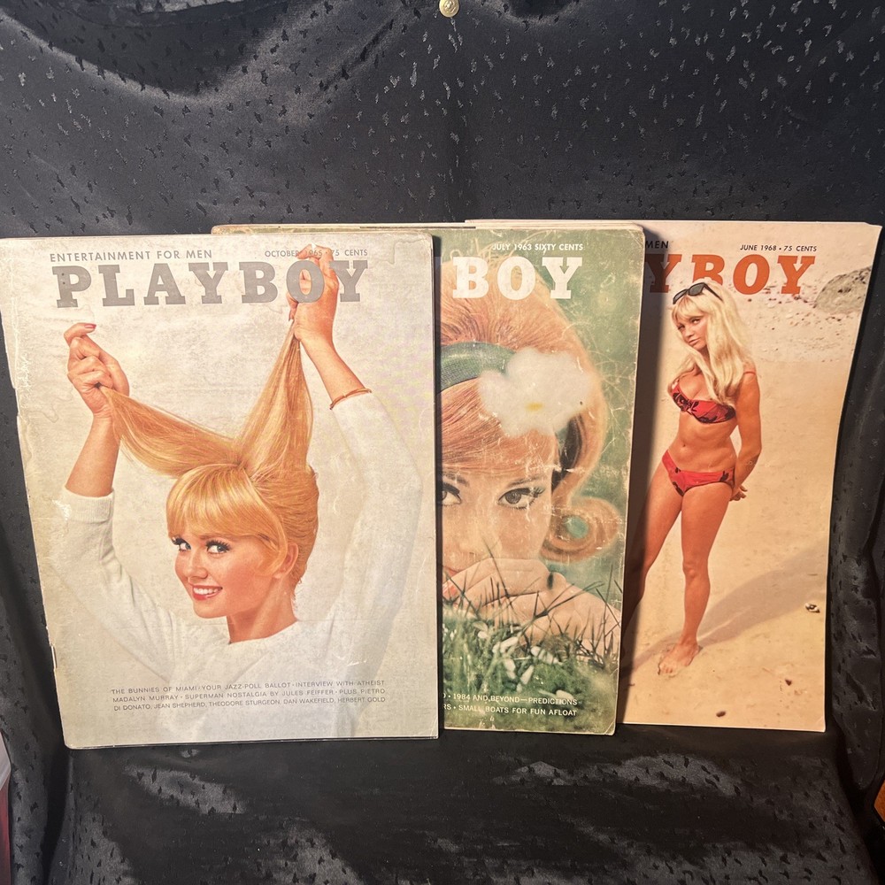 Lot Of 3 Vintage 1960s Playboy Magazines -- 1963, 1965, 1968 Very Good!!!!