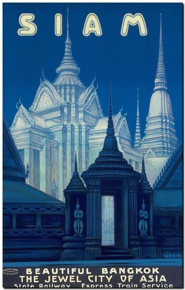 Cool Retro Travel Poster *FRAMED* CANVAS ART ~Siam Bangkok Thailand 16