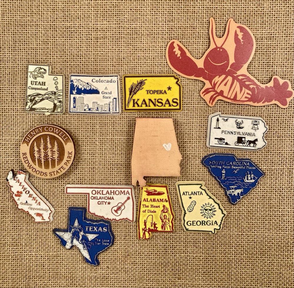Lot of 13 Vintage US State Souvenir Fridge Magnets Mixed Lot