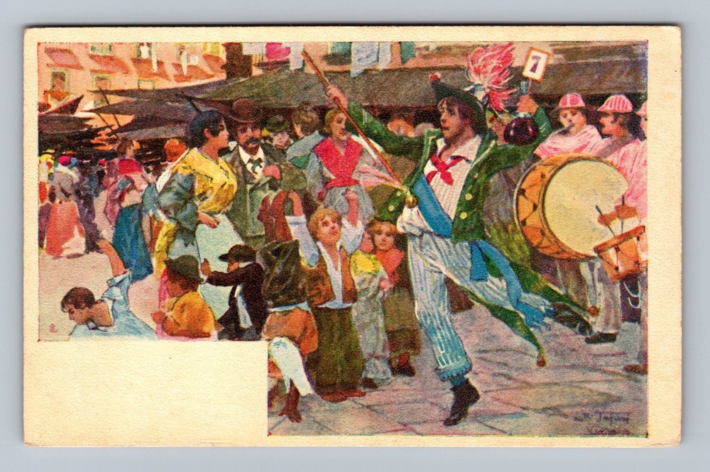 Italy- Wine Crier Street Scene Souvenir Post Old Card View PC Vintage Postcard