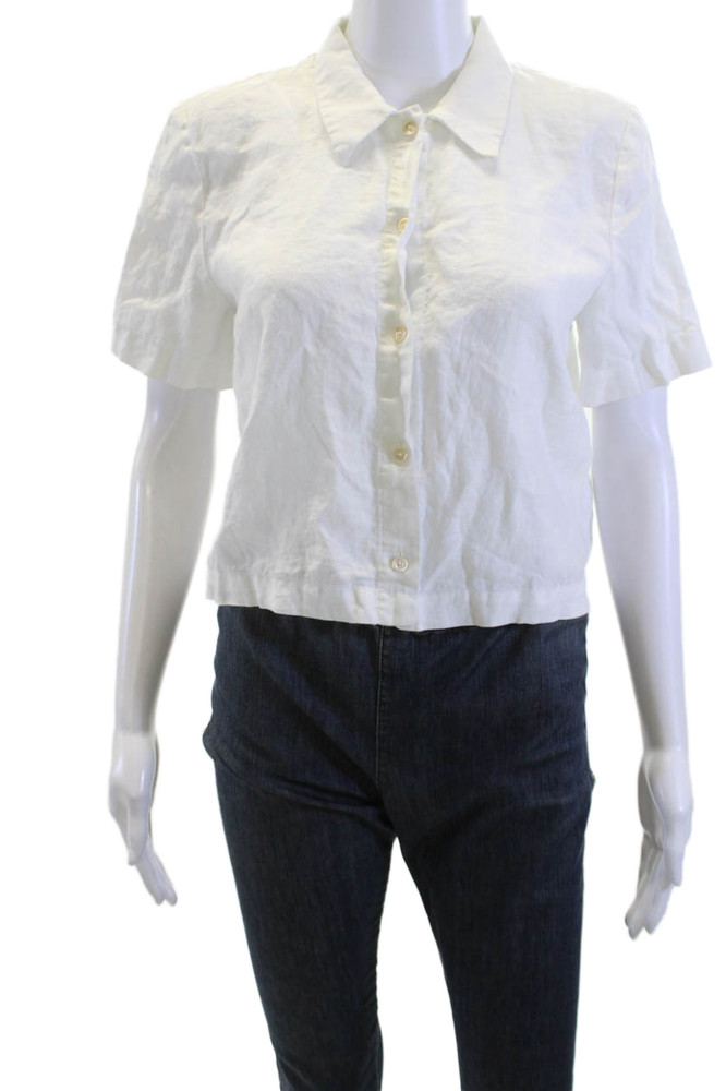 Wilfred Womens Cropped Button-Up Linen Collared Short Sleeve White Size SFree Shipping in US $100+ Orders | $6.95 Orders Below
