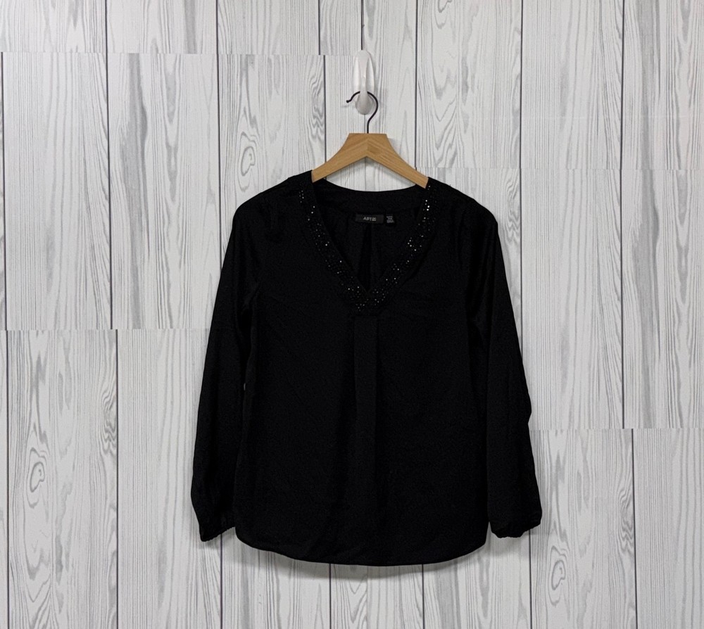 Apt9 top womens size extra small petite solid black long sleeve blouse