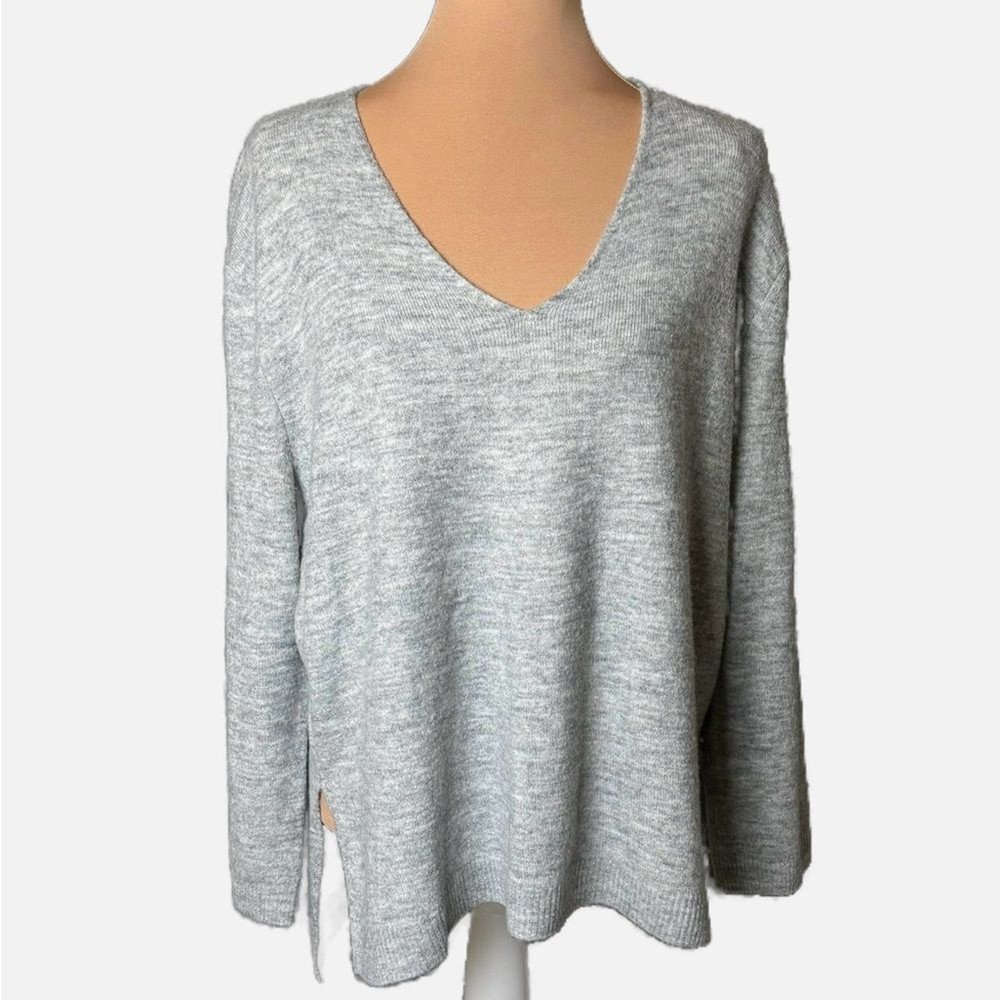 Banana Republic Gray V-Neck Hi Lo Side Slit Sweater Oversized Cozy Women's L