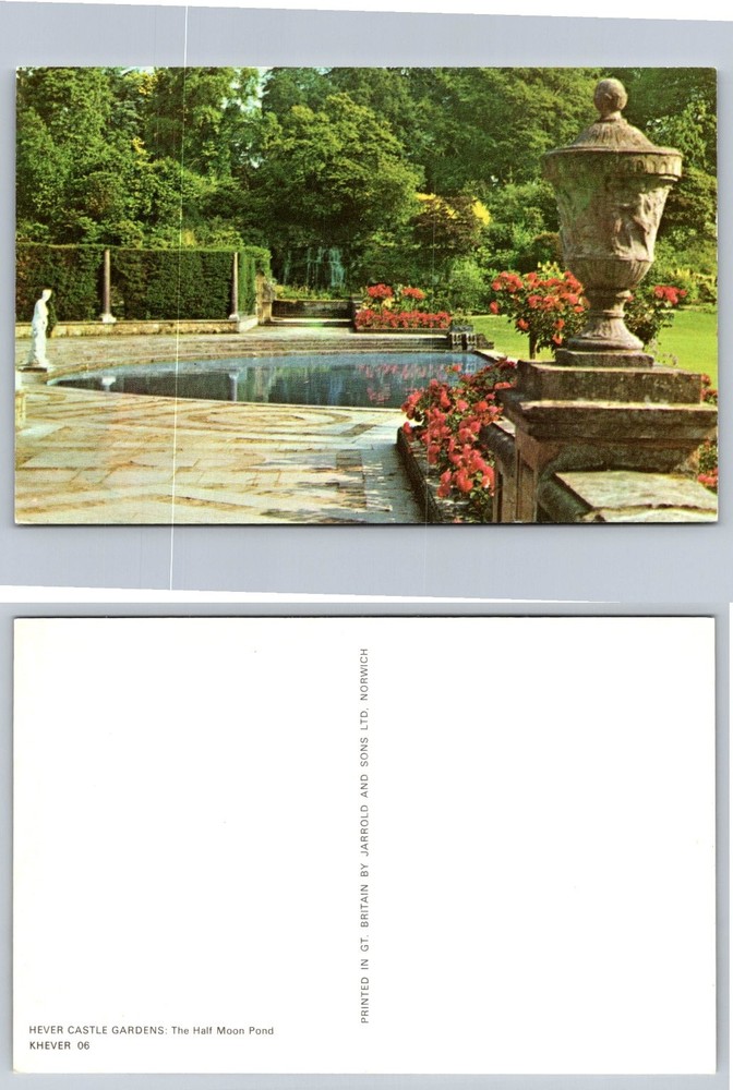 Hever Castle Gardens Half Moon Pond Norwich England Vintage Postcard