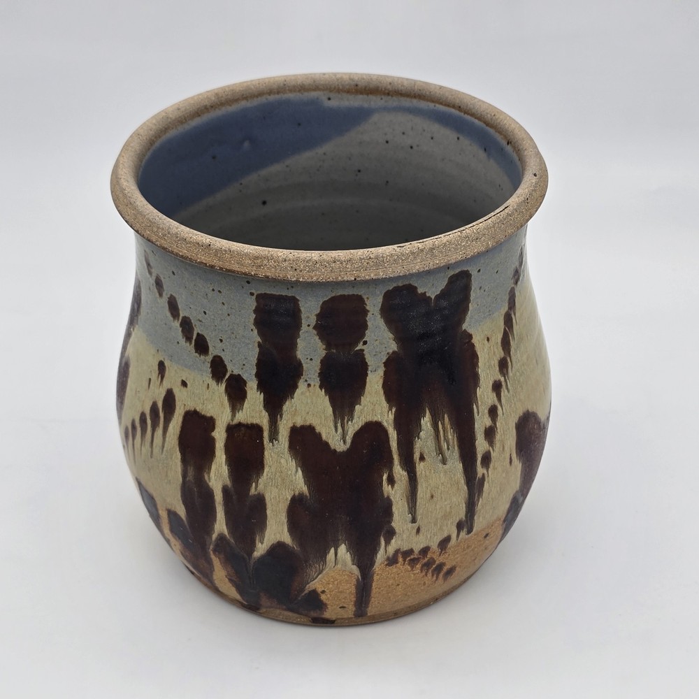 Studio Art Pottery Vase Planter Abstract Drip Splash Glaze 7