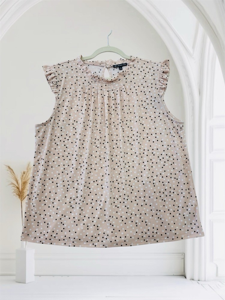 Adrianna Papell Womens Sleeveless Ruffle Geo Dot Blouse Size XL Summer Chic