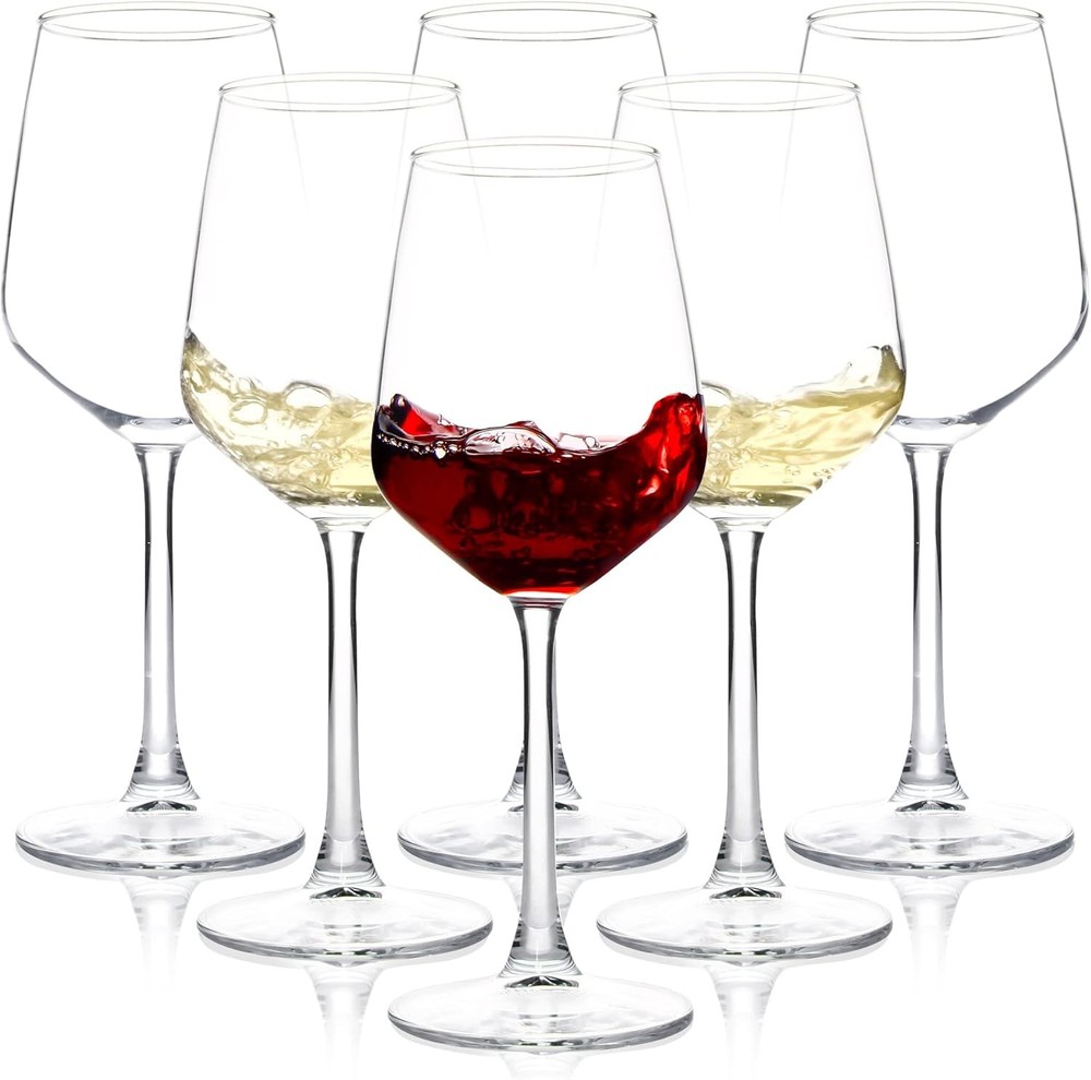 Wine Glasses Set of 6 12oz Clear Red/White Wine Glasses Long Stem Glasses Party