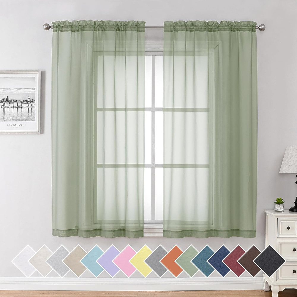 Sheer Curtains 63 Inch Length 2 Panels Set for W 40