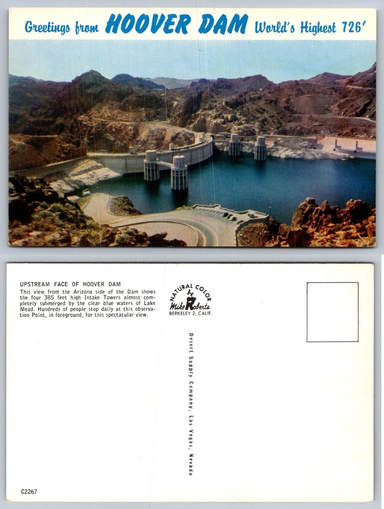 Vintage HOOVER DAM Postcard Natural Color Lake Mead Arizona Nevada Mike Roberts