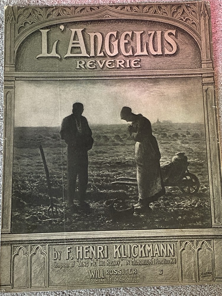 1914 L'ANGELUS Reverie Antique Sheet Music by F. Henri Klickmann