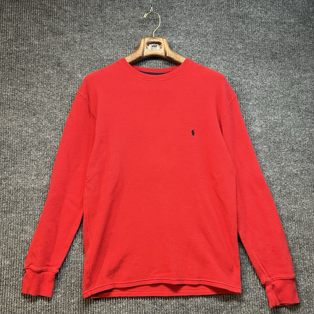 Polo Ralph Lauren Thermal Shirt Mens Large Red Waffle Long Sleeve Casual Workout