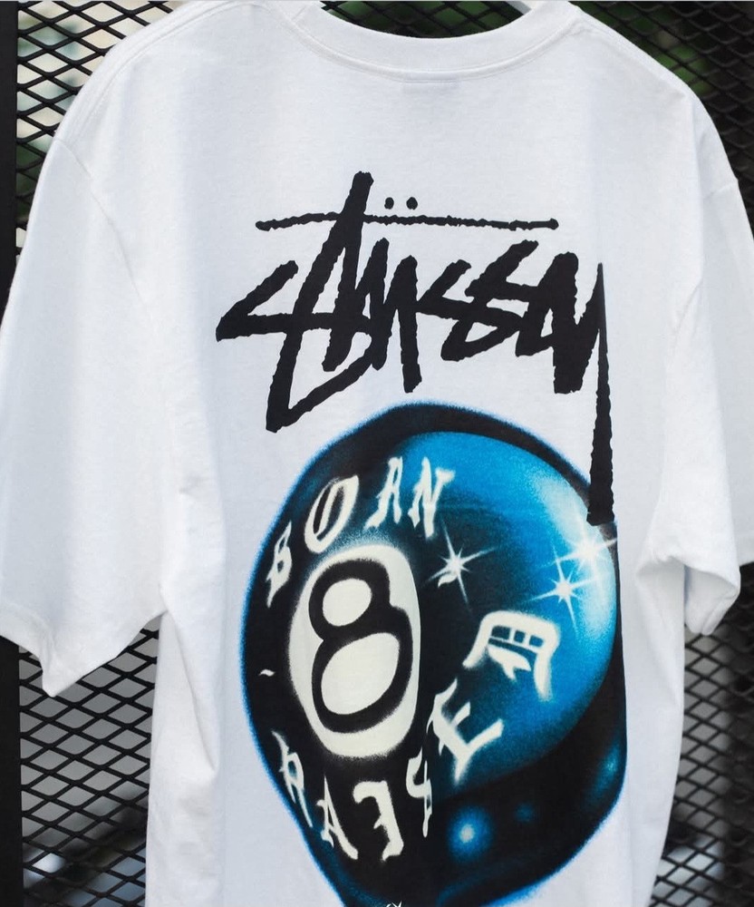 Stussy Born x Raised 8 Ball White T-shirt  Authentic Original Print Size Medium
