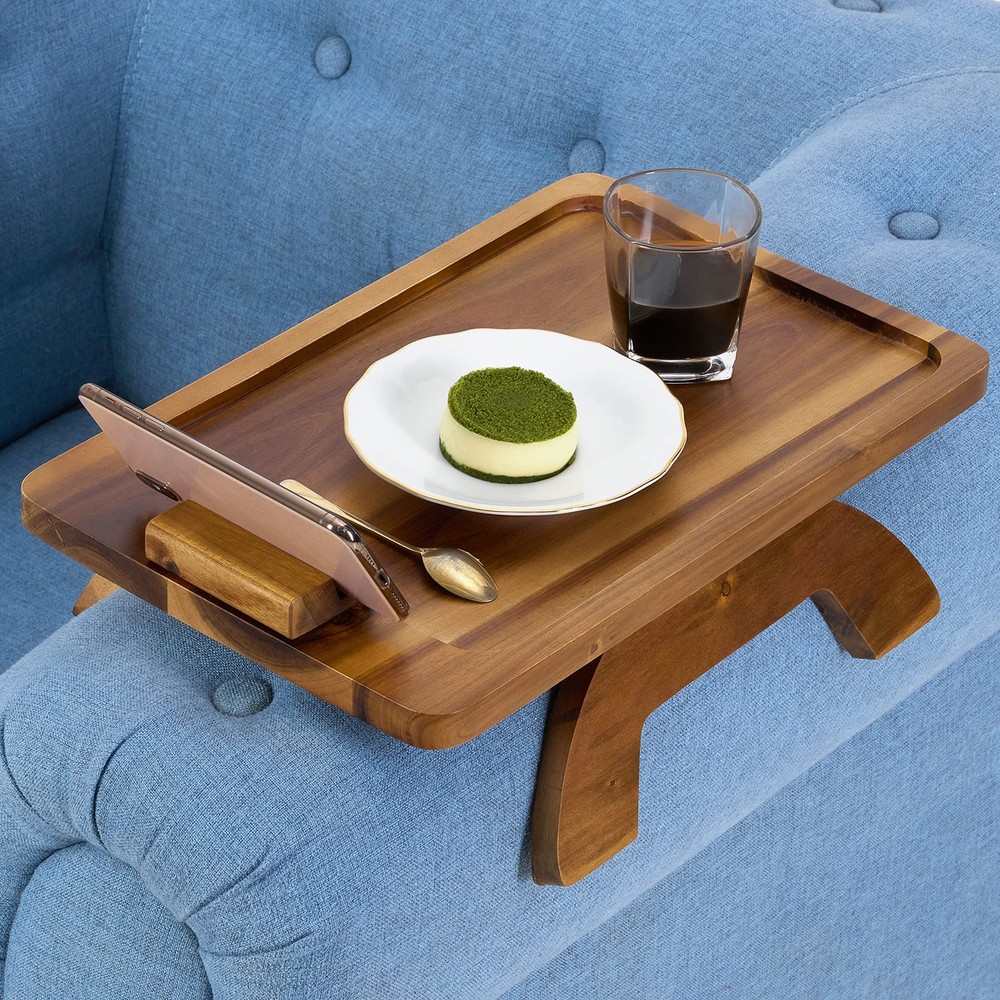 Rotating Clip-On Sofa Armrest Tray Table – Foldable Snack Holder with 360° Swivel