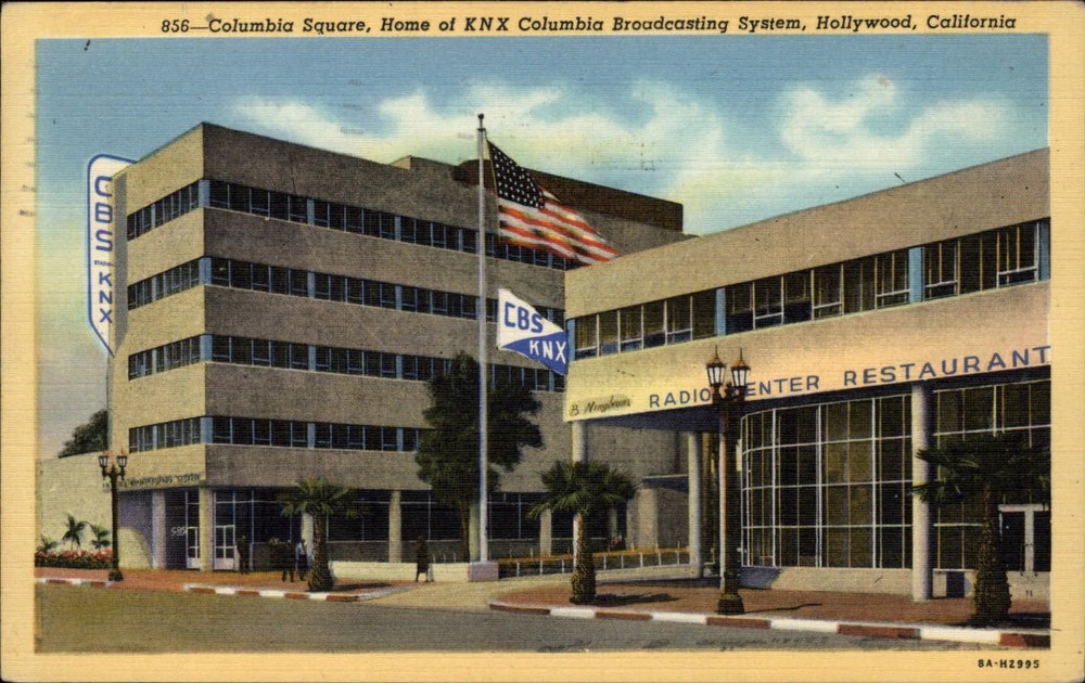 Hollywood California CBS KNX Broadcasting Columbia Square postcard mailed 1948
