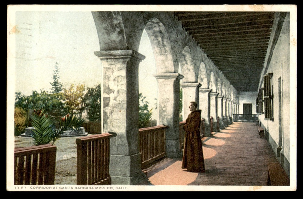 Postcard Santa Barbara Mission Corridor CA
