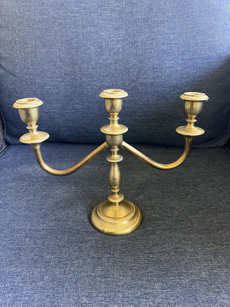 Vintage Solid Brass 3 Arm Candelabra Taper Candle Stick Holder 8