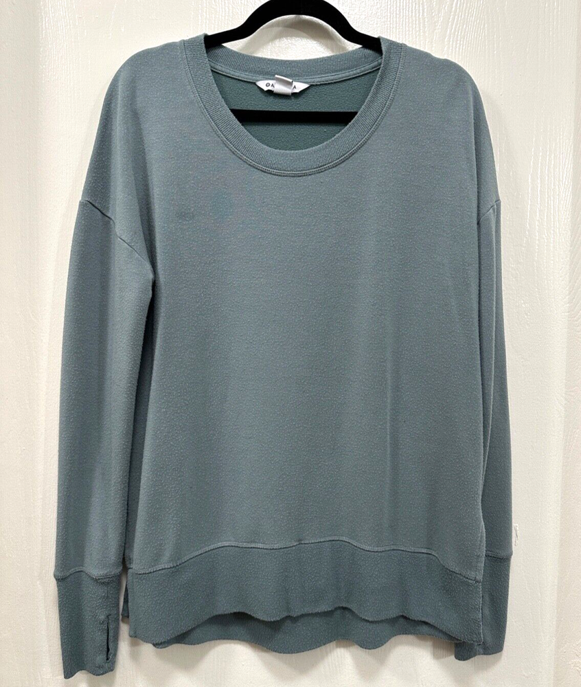 Athleta Coaster Luxe Thumbholes Green Sweatshirt Pullover Small Gym Active