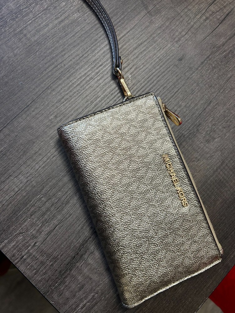 Michael Kors Gold Wristlet Wallet Double Zip
